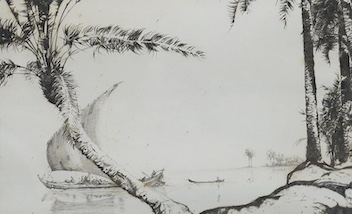 Charles William Cain (1893-1962), three etchings signed in pencil/ink, ‘Eastern Journey’, ‘The Bent Palm’ and ‘Whispering Steps’, details verso, largest 27 x 39cm. Condition - poor to fair